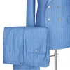 Costumes pour hommes Blazer Ensembles Bleu Stripe Mariage Hommes Costume 2 Pièces Double Boutonnage Mâle Vestes Mode Peaked Revers Manteau Pantalon Dernière Conception