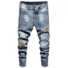 Nähen Stretch Männer Jeans Zerrissene Zerstört Slim Fit Hosen Mode Lässig Kontrast Farbe Patchwork Streetwear Pantalones P179b