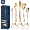 Flatware Cutlery Set 20pcs Silverware Flowered Printed Stainless Steel Tableware Set Knife/Fork/Spoon Utensil Kits