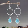 Boucles d'oreilles pendantes Style folklorique bohème, goutte d'eau, pierre bleue, anneaux circulaires creux et bijoux, accessoires pour dames, cadeaux de vacances