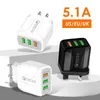 3 Caricabatterie per telefono USB Adattatore di alimentazione a schermo piatto QC3.0 Ricarica rapida 5.1A Testina di ricarica multiporta standard britannica