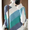 Maglioni da donna Pullover lavorato a maglia Donna 2023 Dolcevita in pile autunnale e invernale Maglione a contrasto Slim manica lunga