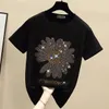 Women's T-Shirt gkfnmt T shirt Women Clothes Diamond Flowers Cotton Short Sleeve Casual White Female T-Shirt Summer Tops Black Tee Shirt Femme 230324