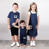 Tshirts top kids tshirt summer short sleeves clothes childrenboy and girl clothes denim blue irregular t shirt black zipper pocket 230323