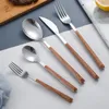 Dinnerware Sets Hanfeng Web Celebrity Stainless Steel Knife Fork And Spoon Wood Clip Gift Set With Imitation Wooden Handle