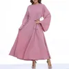 Casual Dresses Chic Maxi Dress Round Neck Soft Texture Waist Tight Pure Color Traditional Prayer Garment