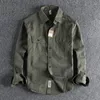 Men's Casual Shirts Men's Twill Cotton Spring Fall Fashion Multi Colors Solid Long Sleeve Vintage Blouse High Quality Loose Cargo Tops