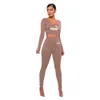 Women's Two Piece Sets Spring and Autumn Sexy Slimming Leisure Sports Fitness Yoga Long Sleeve