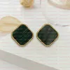 Vintage 4/Four Leaf Clover Charm Stud Earrings Back Mother-of-Pearl Silver 18K Gold Plated Agate for Women Girls Valentine's Mother's Day Wedding Jewelry Gift U6IE