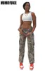 Pants Women's Capris Casual High midja Fashion Straight Pockets Camouflage Cargo For Women Streetwear Trousers Camo Leaf Print Pants 230