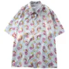 Women's Blouses Japanese Love Rainbow Shirt Full Print Loose Short Sleeve Shirts Women Tops Camisas De Mujer Button Up Casual Summer 2023