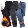 Dżinsowe dżinsy termiczne dżinsowe jeansy zimowe ciepłe elastyczne polarowe spodnie dżinsowe legiki błękitne czarne kobiety szczupłe spodnie 230324