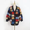 Kvinnors stickor Tees Autumnwinter Vintage Vneck Color Plaid Ball Sweater Women's Loose Coat Mohair Tops 230324