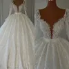 Magnifique robe de bal robes de mariée col en V paillettes perles manches longues candidats perles dos nu robe de cour plis sur mesure robe de mariée grande taille robes De Novia