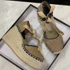 2023 Designers Womens Wedge Platform Sandals Espadrille Shoes Real Leather Ankle Lace-up Matelasse Espadrille Ladies High Heel 12cm Size 35-41 With Box NO037