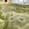 Bettwäsche-Sets Prinzessin Mädchen Seersucker Rüschen Bettbezug Bettlaken mit Kissenbezug Leinen King Size Tröster