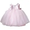 Robe formelle en soie pour filles, tenue de princesse en Tulle avec perles, joli Costume de fête à gros nœuds à plusieurs niveaux