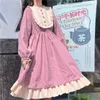Vestidos casuales estilo japonés lolita vestido niña 2023 otoño primavera linda mujer cintura alta contraste color con volantes dulce kawaii ropa
