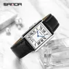 WORDEN WAARDEN Sanda rechthoekige polshorloges voor vrouwen Silver Case Ladies Watches Luxury Brand Lederen Band Quartz Clock Zegarek Damski 1108 230324