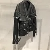 Damesjacks 2023 Runway -ontwerper Sheepskin Jacket Women Fashion Chic Zip Belt Vneck Echt lederen Outdarse Black Motorcycle Biker 230324