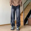 Mäns jeans män tie-färgade raka hiphopneutrala denimbyxor Lossa breda ben street last byxor man kedja baggy stor 5xl