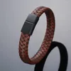 Bangle Men's Leather Armband Punk Armelete rostfritt stål magnetiskt spänne flätade armband pulsers par smycken gåva