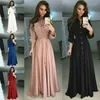 Robes Décontractées Femme Robe Unie Dame Manches Longues Boutons Chemises Taille Haute Solide Longueur Au Sol Printemps Pour