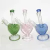 Narghilè a forma di cuore da 9 pollici Colore rosa verde blu Narghilè Bong in vetro Pipa ad acqua Dab Oil Rigs con 14mm Fumo di erbe secche Ciotole Collettore di nettare