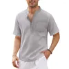 Camisas casuais masculinas 2023 Botões de linho masculino masculino T Mangas de cor de algodão de cor de cor de algodão de cor sólida