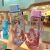 Botella de agua Cute New Square Tea Milk Fruit Water Cup 480ml Para agua Botellas transparentes estilo Sport Rope Heat con bebida resistente Kor P230324