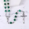 Anhänger Halsketten Trend Grüne Stein Rosenkranzkreuz Halskette Christian Jungfrau Maria Zentrum Accessoires Pullover Kettenkirche Schmuck Schmuck