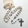 Collane con ciondolo Coroncina da chiesa Beige Catena di perline di preghiera Collana con rosario cattolico Collana a Y con croce vintage Gioielli per forniture religiose