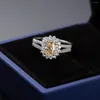 Ringos de cluster boeycjr 925 prata 1ct 5 7mm Oval Champagne Moissanite VVS1 Ring de diamante de casamento para mulheres