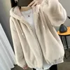 Damesbreien T Tees Winter Vrouw Mode OutdragedDear Solid Color Zipper Hoodie Parka jas vrouwen Warm pluche jas losse kap 230324