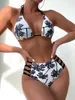 Women's Swimwear Two Piece Bikini Triangle Coconut Printing Backless Swimsuit 2023 Sexy Beach Women Vintage Bathing Suit