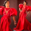 Red Prom Party Jurk formele avondjurken zeemeermin trompet o-hals met korte mouwen satijn aangepaste plus size rits rits nieuw kralen