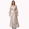 Etnische kleding Moslim Abaya's voor vrouwen Midden -Oosterse mode gedrukte mode Retro Lange rokvlees Slit jurk 230324