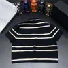 Womens Stripe POLO Shirt Lettre Broderie Tops High Version Short Tees Spring Knitwear