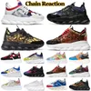 Reakcja łańcucha 2 Chainz Designer Buty Men Men Kobiety luksusowe gumowe zamsz Twill Chunky Medalion Outdoor Sports Sneakers Platform