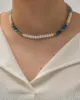 Choker Minar Böhmen Blue Natural Stone Freshwater Pearl Heart Beaded Necklace Women 18k Gold Plated Rostfritt Steel