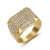 Iced Out Bling Full Charm Tready Square Copper Zircon Ring For Men Women Jewelry Gold Size2768