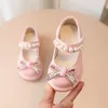 Sneakers Kids Fashion Pearl Bow Knot Pu Leather Princess Shoes For Girls Butterfly Baby 230323