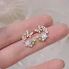 Encanto JUWANG Eleagant Exquisito Flor Mariposa Mujeres Pendientes Bling Shining AAA Zircon CZ Stud Pendiente Boda Joyería Colgante Z0323