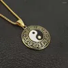 Pendentif Colliers Hip Hop Rock Or Couleur Acier Inoxydable Yin Yang Tai Chi Taiji Géométrique Rond Collier Pour Hommes Bijoux Avec 24"