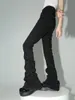 Jeans da donna REDDAChiC Nero Increspato Flare Donna Y2k Elastico alto Bootcut Pantaloni impilati Pantaloni a vita alta Harajuku Goth Abbigliamento grunge 230324