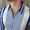 Heren -jurken Shirts Summer Heren Blue and White Stripes Business Casual hoogwaardige feeste oversized Hawaiiaanse shirtkleding