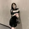 Parti elbiseleri zarif siyah kadınlar yaz seksi ofis bayan kısa kollu Koreli şık moda mini elbise 2023