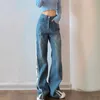Jeans pour femmes MEXZT Vintage côté fermeture éclair jambe large Jean taille haute fente droite Denim pantalon Y2K Streetwear épissé pantalon décontracté 230324