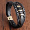 Charm Bracelets Bracelet Leather Multilayer Lodestone Buckle Woven Rope Wristband Punk Fashion Accessory Bangle For Business Party