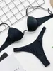 Kvinnors badkläder Sexig V-bar Underwired Bh Push Up Bikini Kvinnliga Kvinnliga baddräkt Tvåstycken Set V Wire Bather Bathing Suit Woman Woman